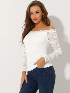 Allegra K Women's Off Shoulder Floral Lace Top Sheer Long Sleeves Casual Blouse -Allegra K GUEST a74ec192 b57d 4d52 99d0 70fc84dd4774