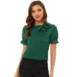 Allegra K Women's Bow Tie Neck Elegant Office Short Sleeve Blouse -Allegra K GUEST a7cfdd29 d0ce 46b1 9c80 a70a7e35f2c1