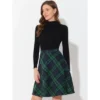 Allegra K Women's Plaids Vintage Tartan Elastic Waist Knee Length A-Line Skirt