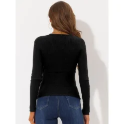 Allegra K Women's V Neck Pullover Slim Fit Top Long Sleeve Stretch Wrap Sweaters -Allegra K GUEST a8215237 48f8 436a a921 72609c7c780a