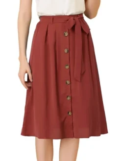 Allegra K Women's Button Front Casual High Waist Belted Midi Flare Skirt -Allegra K GUEST a85c8f76 0a2b 4c93 938f abc6f6632566