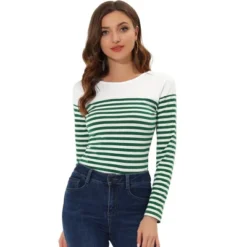 Allegra K Women's Color Block Long Sleeve Striped T-Shirt -Allegra K GUEST a865848f 9244 4dd2 b110 55f6d08d3dc0