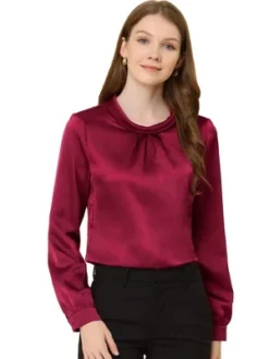 Allegra K Women's Ruched Long Sleeve Office Work Satin Blouses -Allegra K GUEST a883600c 2c84 47b7 9653 4e6cbb700832