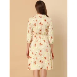 Allegra K Women's Floral Tie Neck 3/4 Sleeve Office Work Midi Flowy Flare Dress -Allegra K GUEST a8bcf390 0627 485c a6f0 310df178bfe8