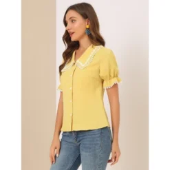 Allegra K Women's Sweet Peter Pan Contrast Collar Short Sleeves Button Up Blouse Tops 8 Allegra K Women's Sweet Peter Pan Contrast Collar Short Sleeves Button Up Blouse Tops -Allegra K GUEST a8bfe6f8 fec9 4057 bab1 e488ac7802e2