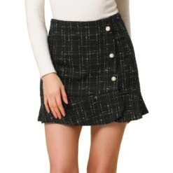 Allegra K Women's Plaid Skirts Ruffle Hem Button Decor Tweed Mini Skirt -Allegra K GUEST a905c464 d15b 46c4 bc2d 075d7f83cc12
