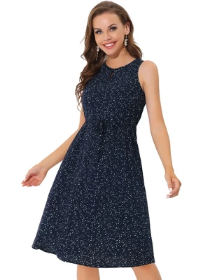 Allegra K Women's Floral Printed Split Neck Drawstring Waist Sleeveless A-Line Midi Dress 15 Allegra K Women's Floral Printed Split Neck Drawstring Waist Sleeveless A-Line Midi Dress - Image 15