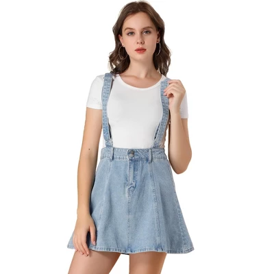 Allegra K Women's Denim A-Line Adjustable Strap Braces Mini Suspender Skirt 6 Allegra K Women's Denim A-Line Adjustable Strap Braces Mini Suspender Skirt - Image 6