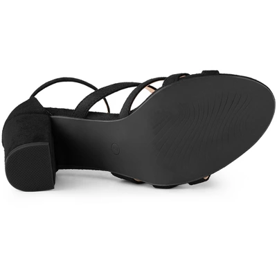 Allegra K Women's Crystal Rhinestone Buckle Chunky Heel Sandal 4 Allegra K Women's Crystal Rhinestone Buckle Chunky Heel Sandal - Image 4