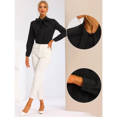 Allegra K Women's Bow Tie Neck Button Down Long Sleeve Bodysuit Shirt 1 Allegra K Women's Bow Tie Neck Button Down Long Sleeve Bodysuit Shirt