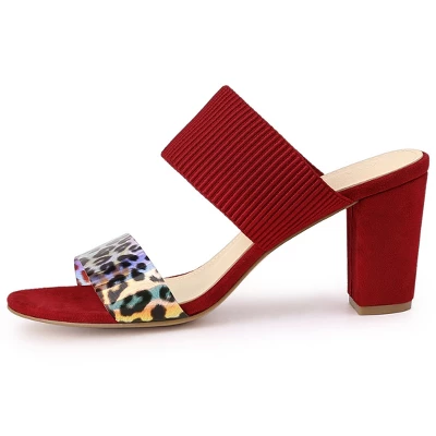 Allegra K Women's Leopard Printed Block Heeled Slide Sandals 5 Allegra K Women's Leopard Printed Block Heeled Slide Sandals - Image 5