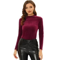 Allegra K Women's Mock Neck Long Sleeve Ribbed Knit Solid Blouse -Allegra K GUEST ab5ce231 4043 436a a345 98254f542b60