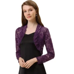 Allegra K Women's Crop Scalloped Hem Floral Lace Sheer Long Sleeve Shrugs -Allegra K GUEST ab8498d3 1dd0 407e 8980 e1baced8ba68