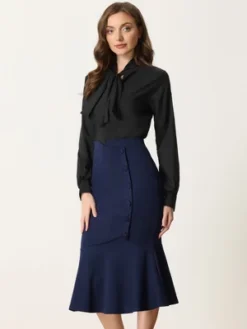 Allegra K Women's High Waist Elegant Button Decor Stretch Mermaid Midi Skirt -Allegra K GUEST ab8eb317 c560 4665 b91e 814105349846