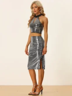 Allegra K Women's Sparkle Sequin Side Slit Party Midi Skirts -Allegra K GUEST ac53125f 7e49 45fc 935b 511a45309bd9