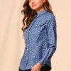 Allegra K Women's Point Collar Chest Pockets Button Down Dots Shirt