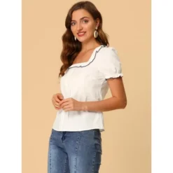 Allegra K Women's Puff Sleeve Ruffle Tops Summer Elegant Work Square Neck Blouse -Allegra K GUEST ac8d8cc0 96f5 4c77 a4b8 08f0cbf0c439