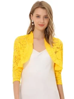 Allegra K Women's Elegant Ruffle Collar Sheer Floral Lace Crop Shrug -Allegra K GUEST ac9e63ef 0bbf 4e65 a6fb 38bd764941e9