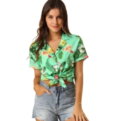 Allegra K Women's Hawaiian Floral Leaves Printed Short Sleeve Button Down Vintage Beach Shirt -Allegra K GUEST aca94ea4 1092 4ae7 9ed8 e93fc02dce1e
