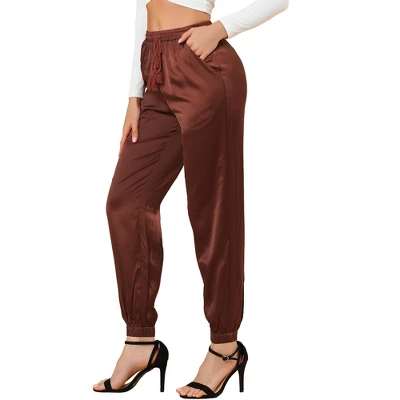 Allegra K Women's Drawstring Elastic Waist Athleisure Pants Ankle Length Satin Joggers With Pocket 7 Allegra K Women's Drawstring Elastic Waist Athleisure Pants Ankle Length Satin Joggers With Pocket - Image 7