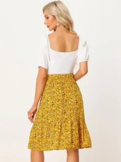 Allegra K Women's Floral Print Ruffle Hem High Elastic Waist Casual A-Line Midi Skirt -Allegra K GUEST acc45475 7955 4f35 b13e e0bf2f8affe1