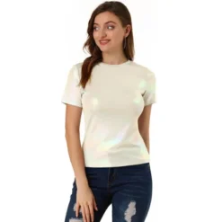 Allegra K Women's Party Metallic Textured Short Sleeve Shiny T-shirts -Allegra K GUEST acc6623a 68b2 41e8 8ac4 54ade308eeff