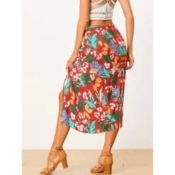 Allegra K Women's Summer Beach Ruched Front Tropical Skirt With Slit -Allegra K GUEST acca5f2d efec 49fe 9b73 02887fd5fbc6