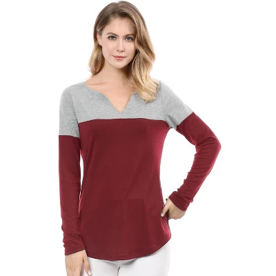 Allegra K Women's Color Block Stretch Split V-Neck T-Shirt 7 Allegra K Women's Color Block Stretch Split V-Neck T-Shirt - Image 7