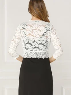 Allegra K Women's Elegant 3/4 Sleeve Sheer Floral Lace Shrug -Allegra K GUEST ae8c40b4 939a 4a55 bfbe 10c97a606589