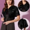Allegra K Sequin Jacket For Women's Flared Sleeve Sparkly Bolero Crop Glitter Shrug