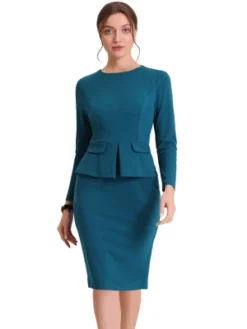 Allegra K Women's Round Neck Bracelet Sleeve Peplum Waist Work Office Pencil Dress -Allegra K GUEST aef94b4e d935 4cd8 947d 66598078203b