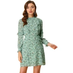 Allegra K Women's Floral Dress Mock Neck Tie Waist Ruffle Shift Chiffon Dress -Allegra K GUEST af040d96 1d20 4f6a b30a 770276439dc7