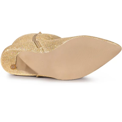 Allegra K Women's Pointy Toe Sparkle Glitter Stiletto Heel Knee High Boots 4 Allegra K Women's Pointy Toe Sparkle Glitter Stiletto Heel Knee High Boots - Image 4