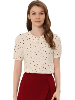 Allegra K Women's Heart Sweet Peter Pan Collar Puff Short Sleeve Blouses -Allegra K GUEST af8efc55 c080 4159 8aac 3a651bbdb50d