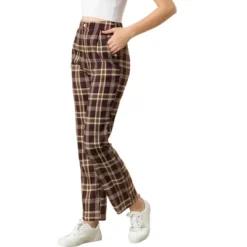 Allegra K Women's Plaid Elastic Waist Casual Work Office Long Trousers -Allegra K GUEST af96b43a a627 4173 951e 4fa61b8fe4b1