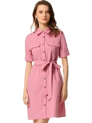 Allegra K Women's Safari Dress Collared Button Down Cotton Belted Shirtdress 7 Allegra K Women's Safari Dress Collared Button Down Cotton Belted Shirtdress - Image 7
