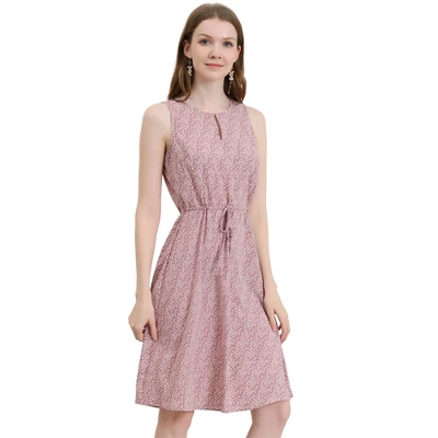 Allegra K Women's Floral Printed Split Neck Drawstring Waist Sleeveless A-Line Midi Dress 18 Allegra K Women's Floral Printed Split Neck Drawstring Waist Sleeveless A-Line Midi Dress - Image 18