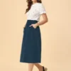 Allegra K Women's Casual Elastic Waist Peasant A-Line Midi Skirts With Pockets
