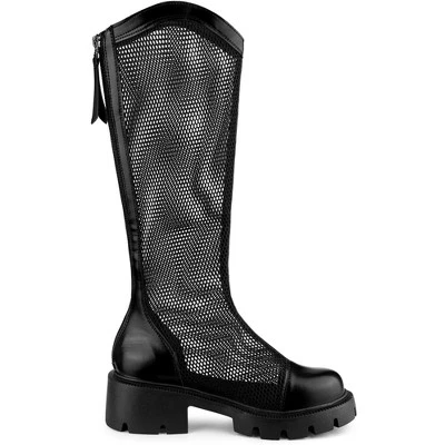 Allegra K Women's Mesh Round Toe Back Zip Chunky Heels Knee High Boots 4 Allegra K Women's Mesh Round Toe Back Zip Chunky Heels Knee High Boots - Image 4
