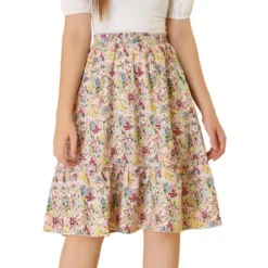 Allegra K Women's Ruffle Hem Elastic Waist Flowy A-Line Swing Floral Midi Skirt -Allegra K GUEST b06e7979 802f 417a 8a81 b981b516295d