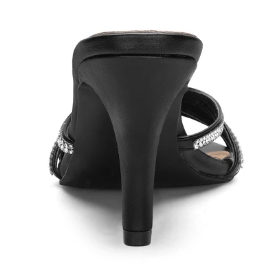 Allegra K Women's Rhinestone Strappy Heel Mules 2 Allegra K Women's Rhinestone Strappy Heel Mules - Image 2