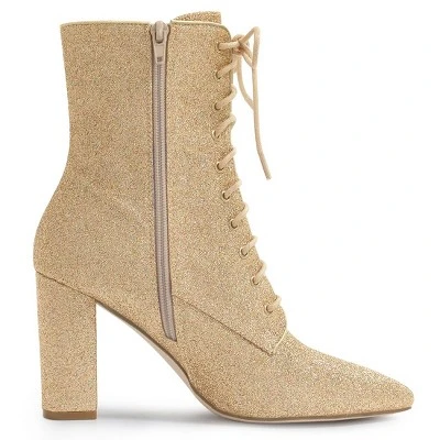 Allegra K Women's Glitter Pointed Toe Block Heel Ankle Boots 6 Allegra K Women's Glitter Pointed Toe Block Heel Ankle Boots - Image 6