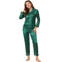 Allegra K Women's Satin Button Down Sleepshirt With Pants Halloween Pajama Set -Allegra K GUEST b0979d71 fff9 42cd b3fb 9baf5e1189e6