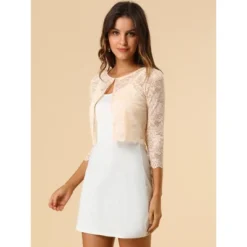 Allegra K Women's Elegant 3/4 Sleeve Sheer Floral Lace Cropped Bolero Shrugs -Allegra K GUEST b0aa6827 1e3a 494d b0c2 cb11d46c6ee8