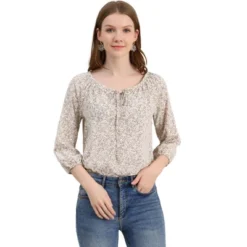 Allegra K Women's Bow Tie Round Neck 3/4 Raglan Sleeve Floral Blouse Tops -Allegra K GUEST b0dd6b90 17d5 4df0 b20a bd64ecf65e52