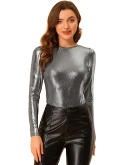 Allegra K Women's Long Sleeve Sparkly Party Glitter Shiny Metallic Tops -Allegra K GUEST b0ed5979 3ece 458e 9f31 ab4958aec5a4