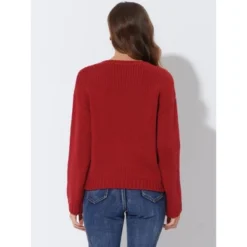 Allegra K Women's Tops Heart Pattern Crew Neck Drop Shoulder Knit Pullover Sweater -Allegra K GUEST b10931eb 7fbb 4332 964b 7debbd42ced5