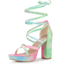 Allegra K Women's Tie Dye Platform Chunky Heel Lace Up Sandals -Allegra K GUEST b14e55d7 185a 4482 a387 c6a100b75f5d