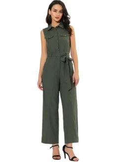Allegra K Women's Button Down Collared Wide Leg Tie Sleeveless Jumpsuits -Allegra K GUEST b15cf2f8 c66b 47a2 ad87 426d106fc107