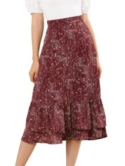 Allegra K Women's Chiffon Elastic Waist Ruffle Tiered Flowy Midi Printed Skirts -Allegra K GUEST b1ab8e09 968b 48b6 a7b0 62a06ca2d86c